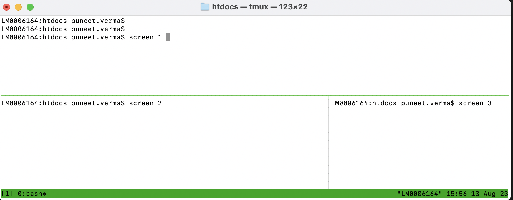 tmux screen splitting